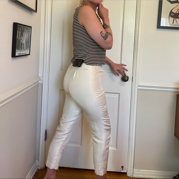 SOLD | 60s Cream Raw Silk Cigarette Skinny pants. - Picture 3 of 9